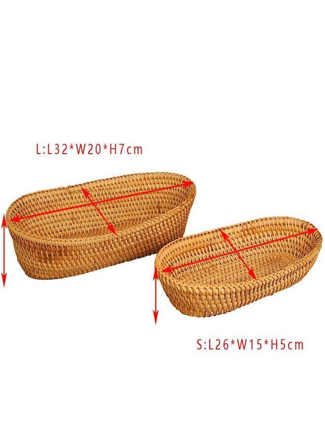 i-lan Handwoven Bread Serving Basket Bowls, Wicker Oval Fruit Bowl, Serving Bread Basket Set, Food Storage Bowl for Bread, Snack, Vegetable, Natural Brown (S: 10") - Image 2
